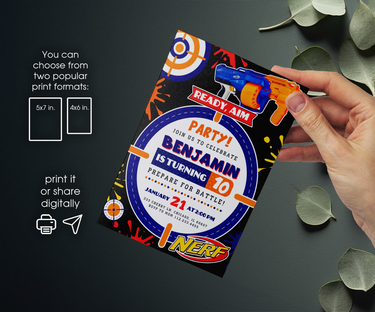 NERF Dart Wars customizable invitation template | Share or Print | boy | LQ387