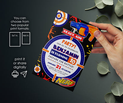 NERF Dart Wars customizable invitation template | Share or Print | boy | LQ387