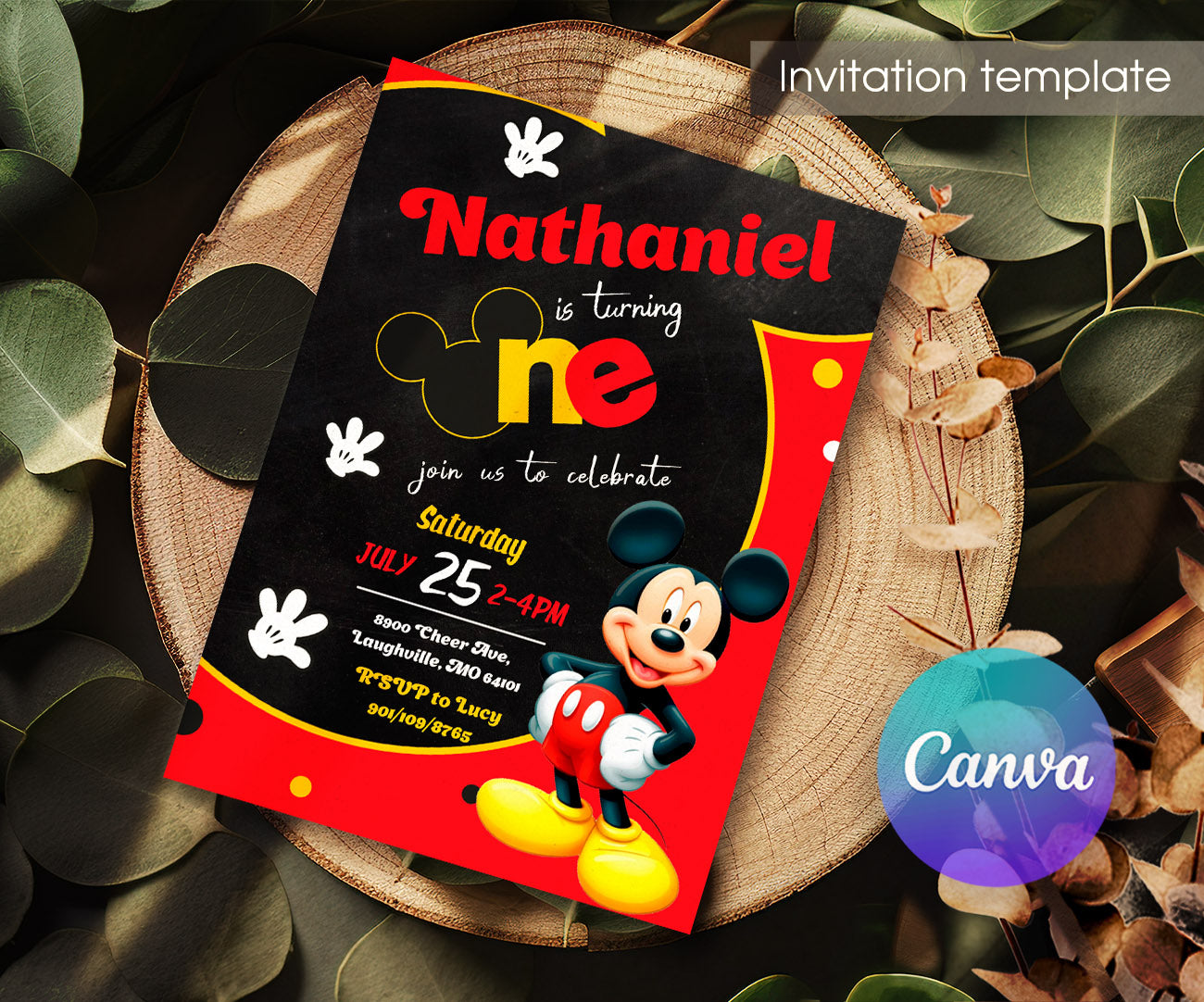 Mickey Mouse 1st Birthday customizable invitation template | Share or Print | PL125