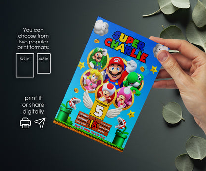 Super Mario Bros customizable invitation template | Share or Print | FK226