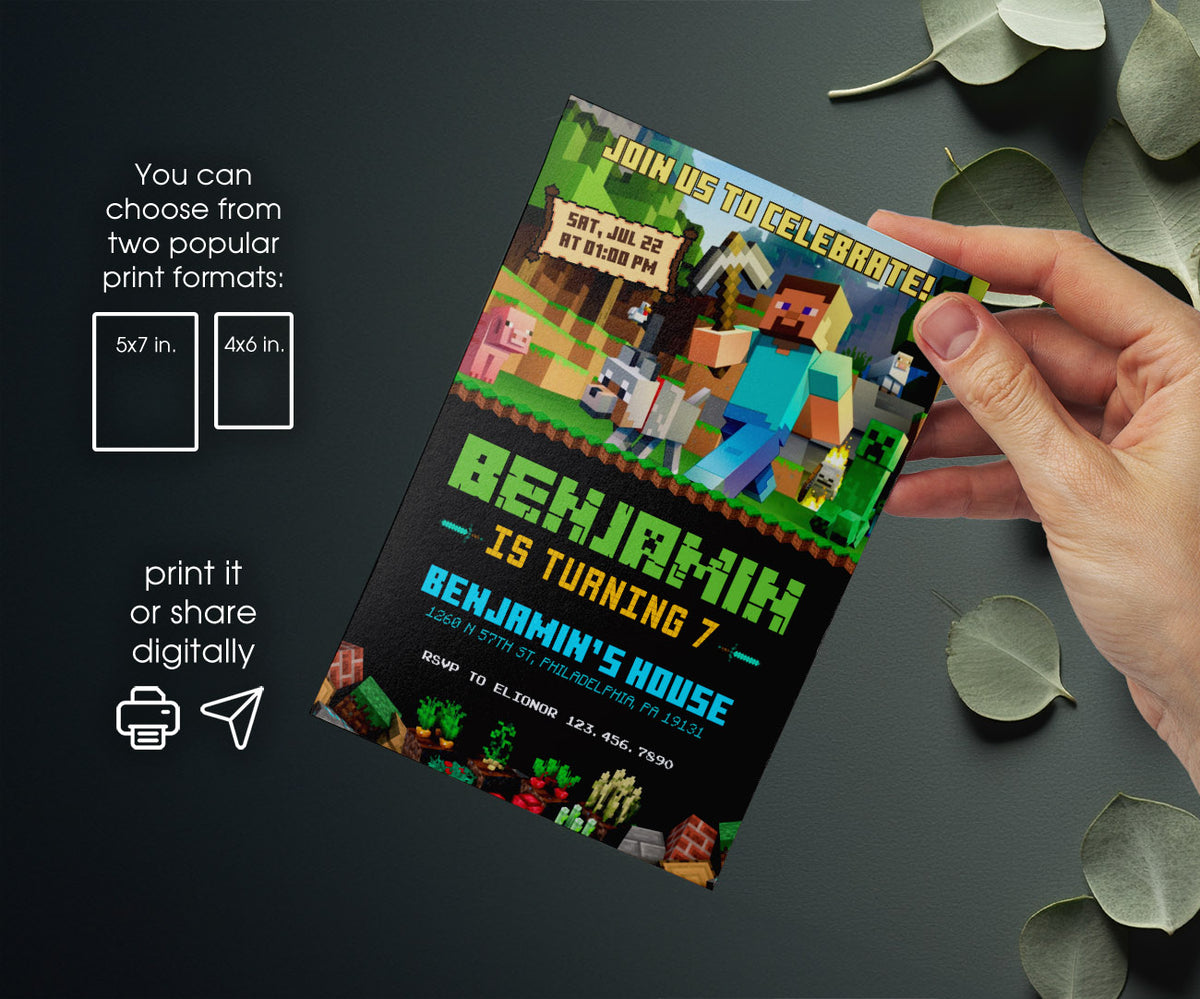 Minecraft Gamer customizable invitation template | Share or Print | OJ134