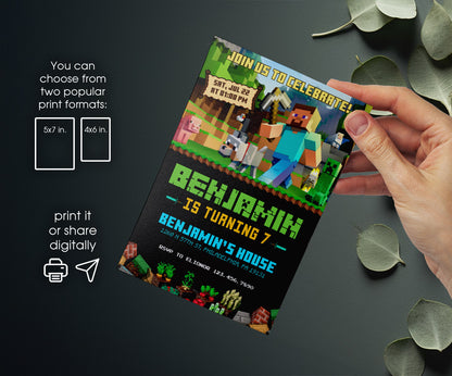 Minecraft Gamer customizable invitation template | Share or Print | OJ134