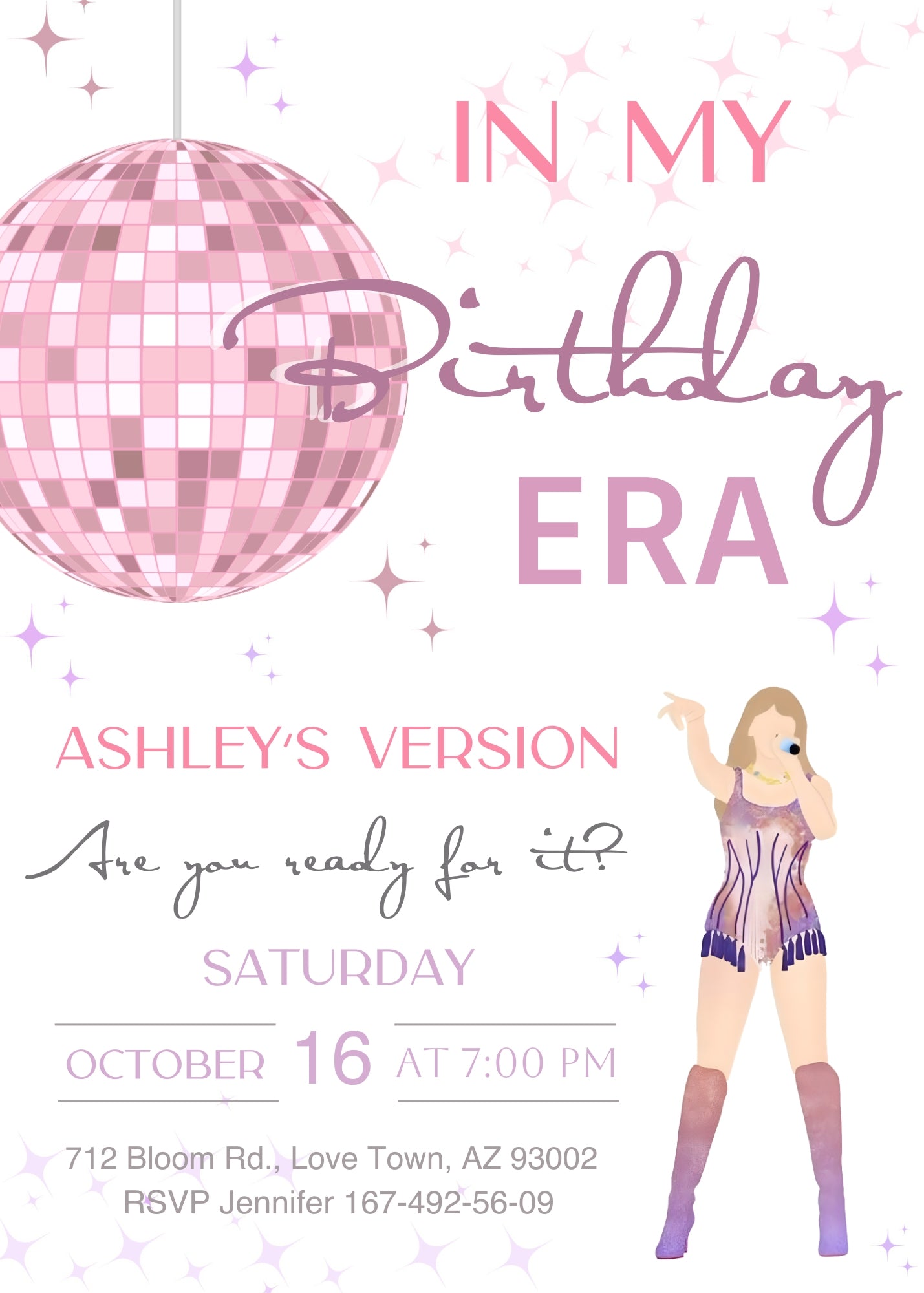Taylor Swift Eras Tour customizable invitation template | Share or Print | girl | RE439