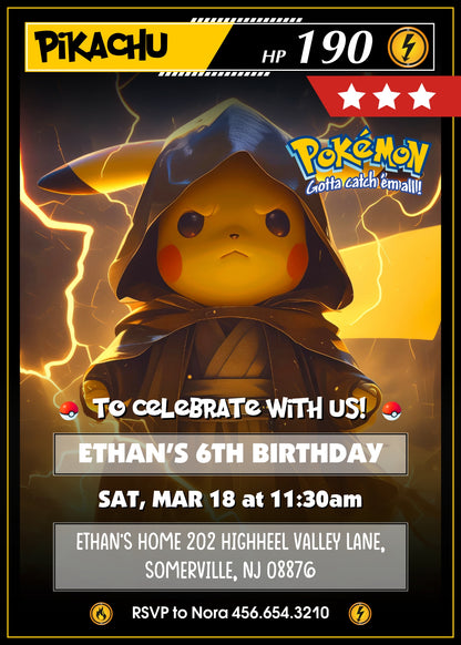 Pokemon Pikachu customizable invitation template | Share or Print | IL143