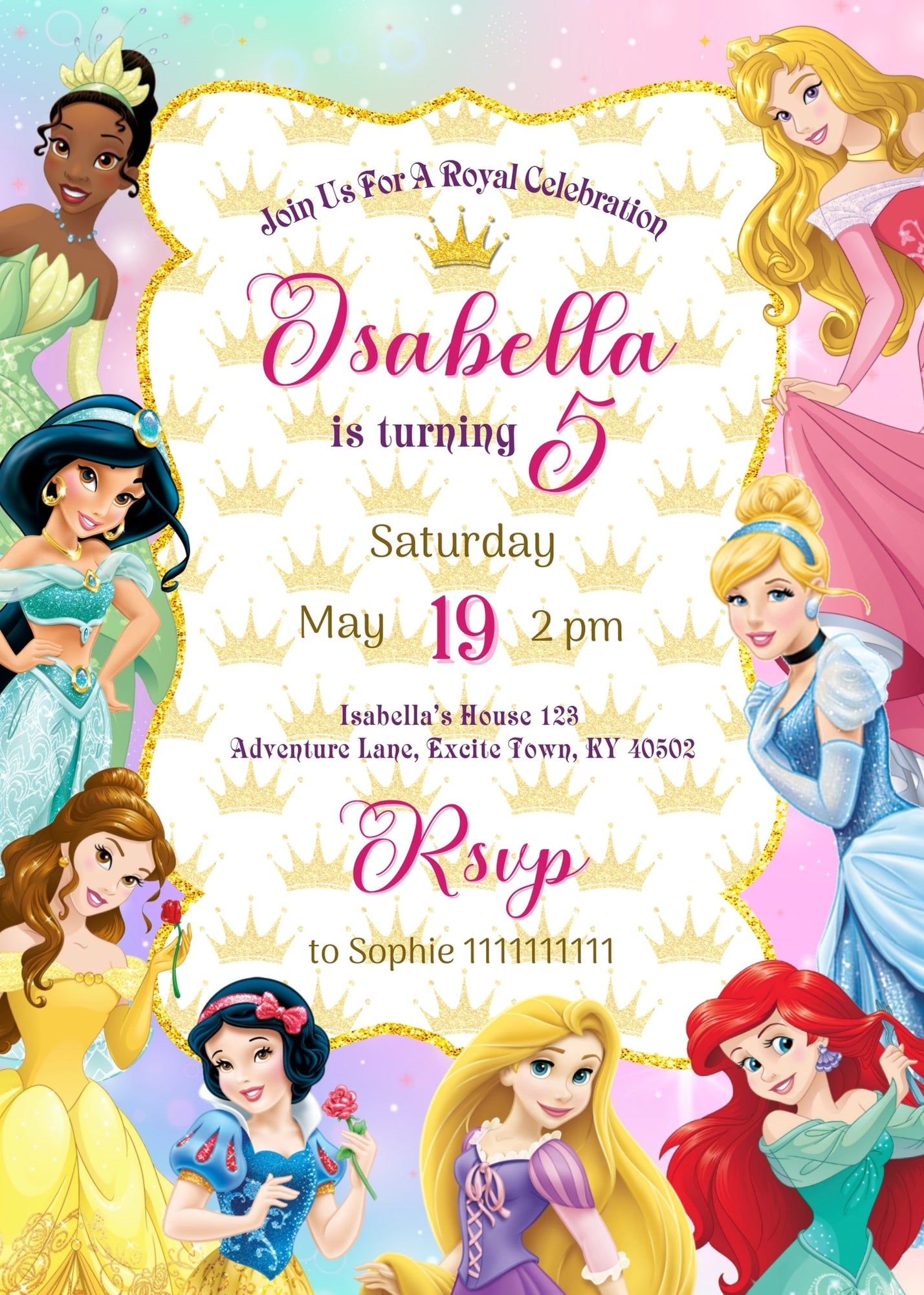 Disney Princess customizable invitation template | Share or Print | girl | LO063