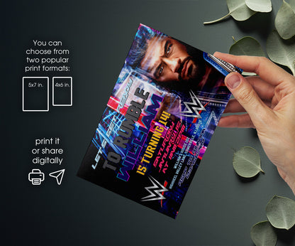 Wrestling WWE WrestleMania customizable invitation template | Share or Print | boy | TY036