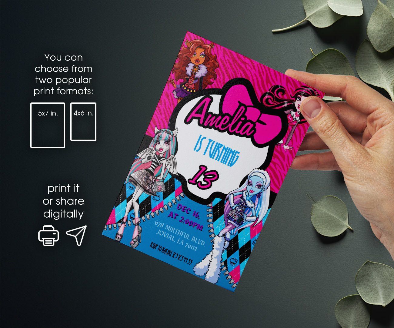 Monster High customizable invitation template | Share or Print | girl | OS938