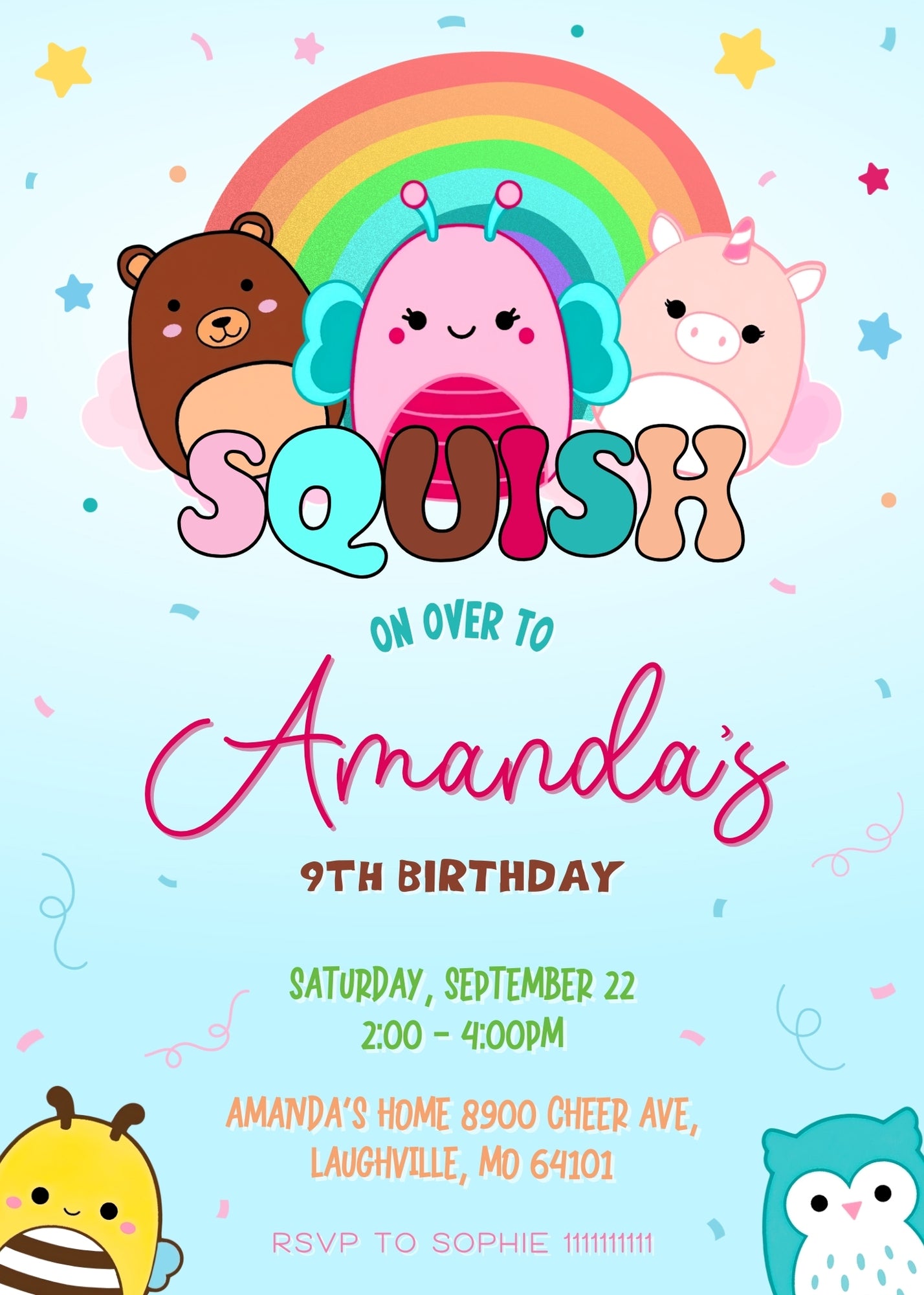 Squishmallows customizable invitation template | Share or Print | GF055