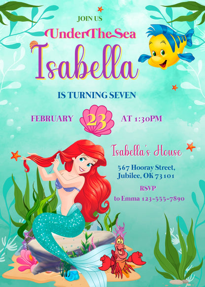 Ariel The Little Mermaid customizable invitation template | Share or Print | girl | OV972