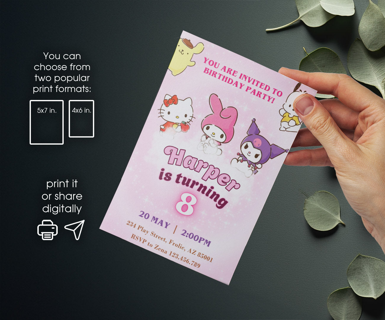 My Melody Hello Kitty Sanrio customizable invitation template | Share or Print | girl | OA099