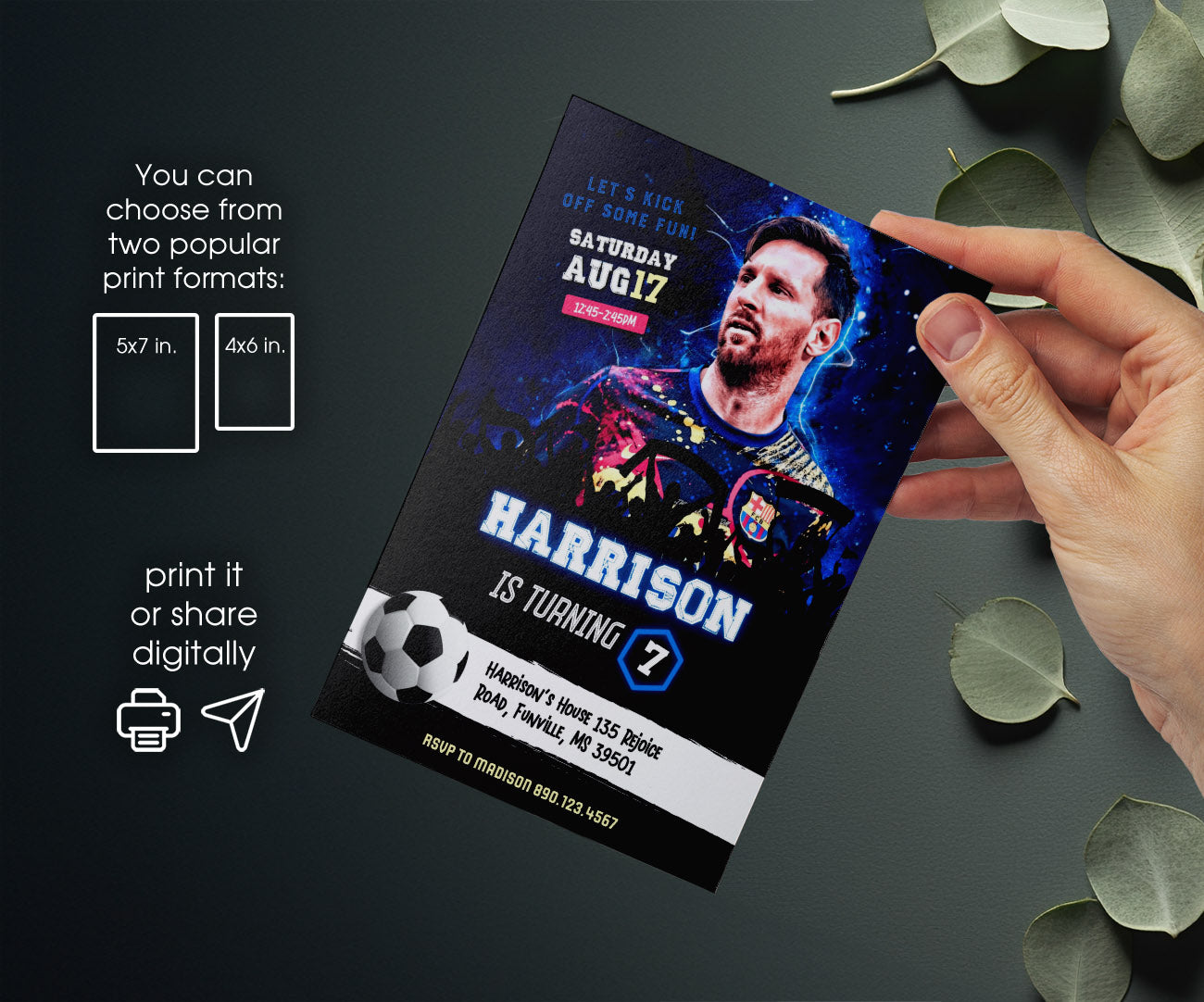Messi Fifa Soccer customizable invitation template | Share or Print | XR616