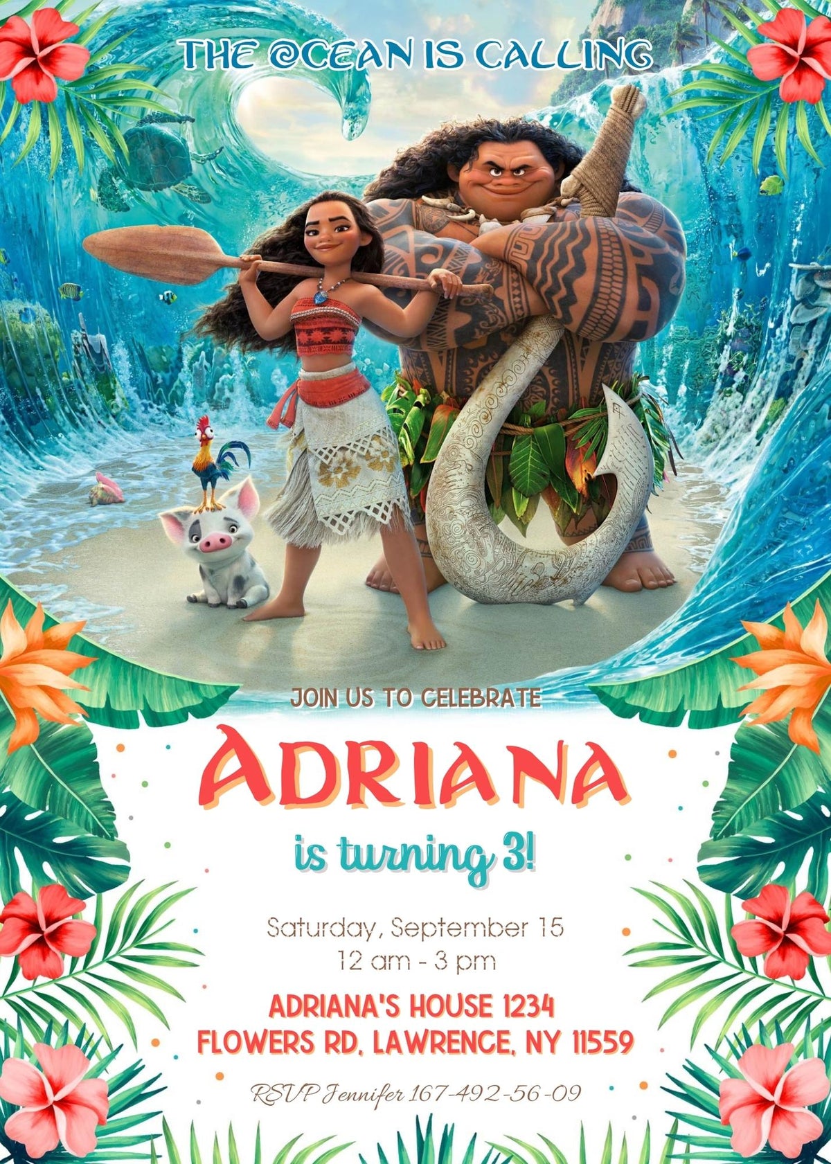 Moana Princess customizable invitation template | Share or Print | girl | GK920