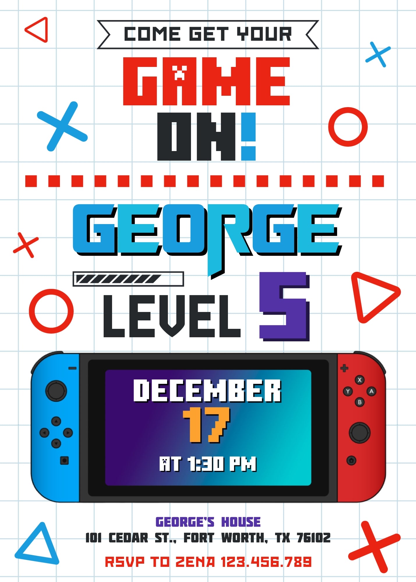 Nintendo Switch Gamer customizable invitation template | Share or Print | WU570