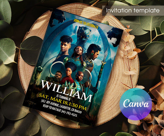 Black Panther Superhero Marvel customizable invitation template | Share or Print | boy | NR861