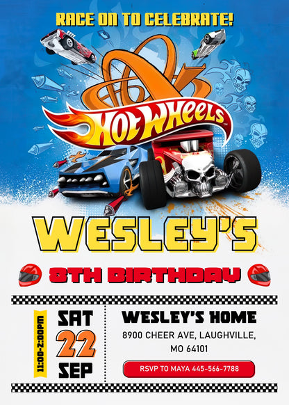 Hot Wheels Racing customizable invitation template | Share or Print | boy | DU255