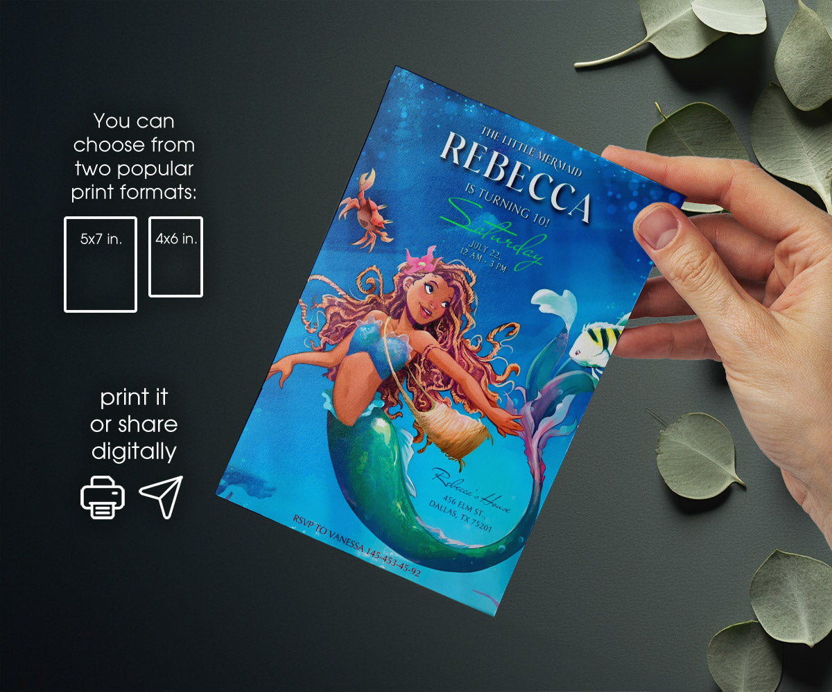 The Little Mermaid Ariel customizable invitation template | Share or Print | girl | EJ693
