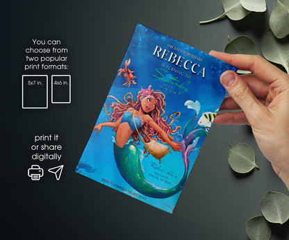 The Little Mermaid Ariel customizable invitation template | Share or Print | girl | EJ693