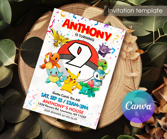 Pokemon Pikachu customizable invitation template | Share or Print | LS480