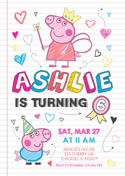 Peppa Pig customizable invitation template | Share or Print | girl | YX829