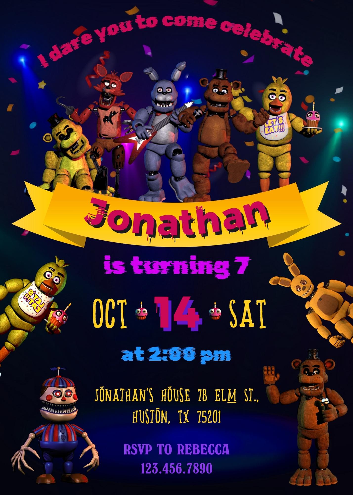 Five Nights at Freddy's customizable invitation template | Share or Print | UD236