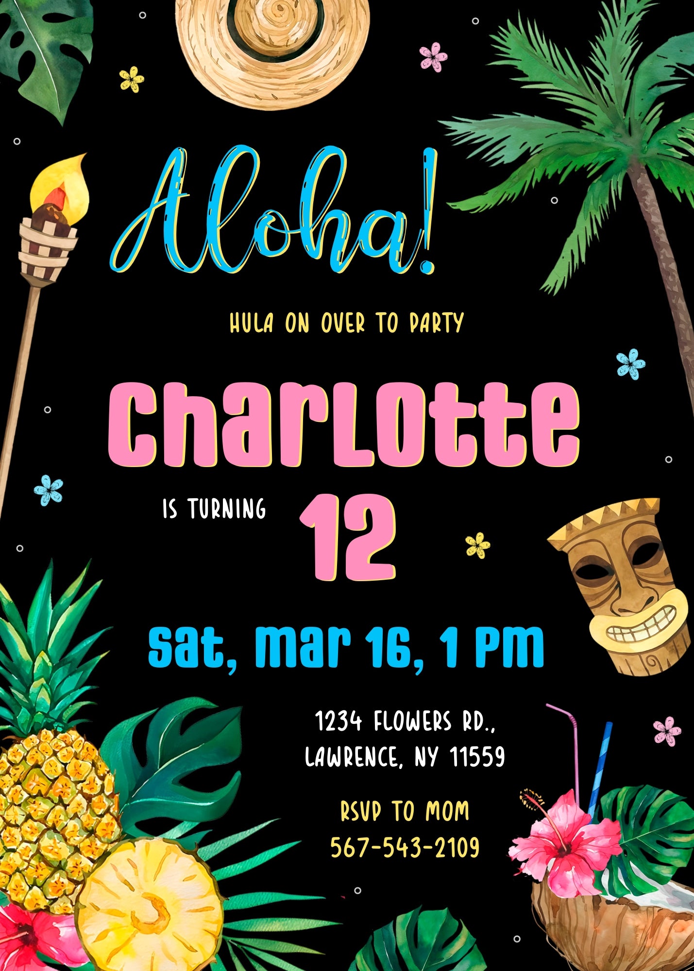 Aloha Luau Party customizable invitation template | Share or Print | girl | MB527
