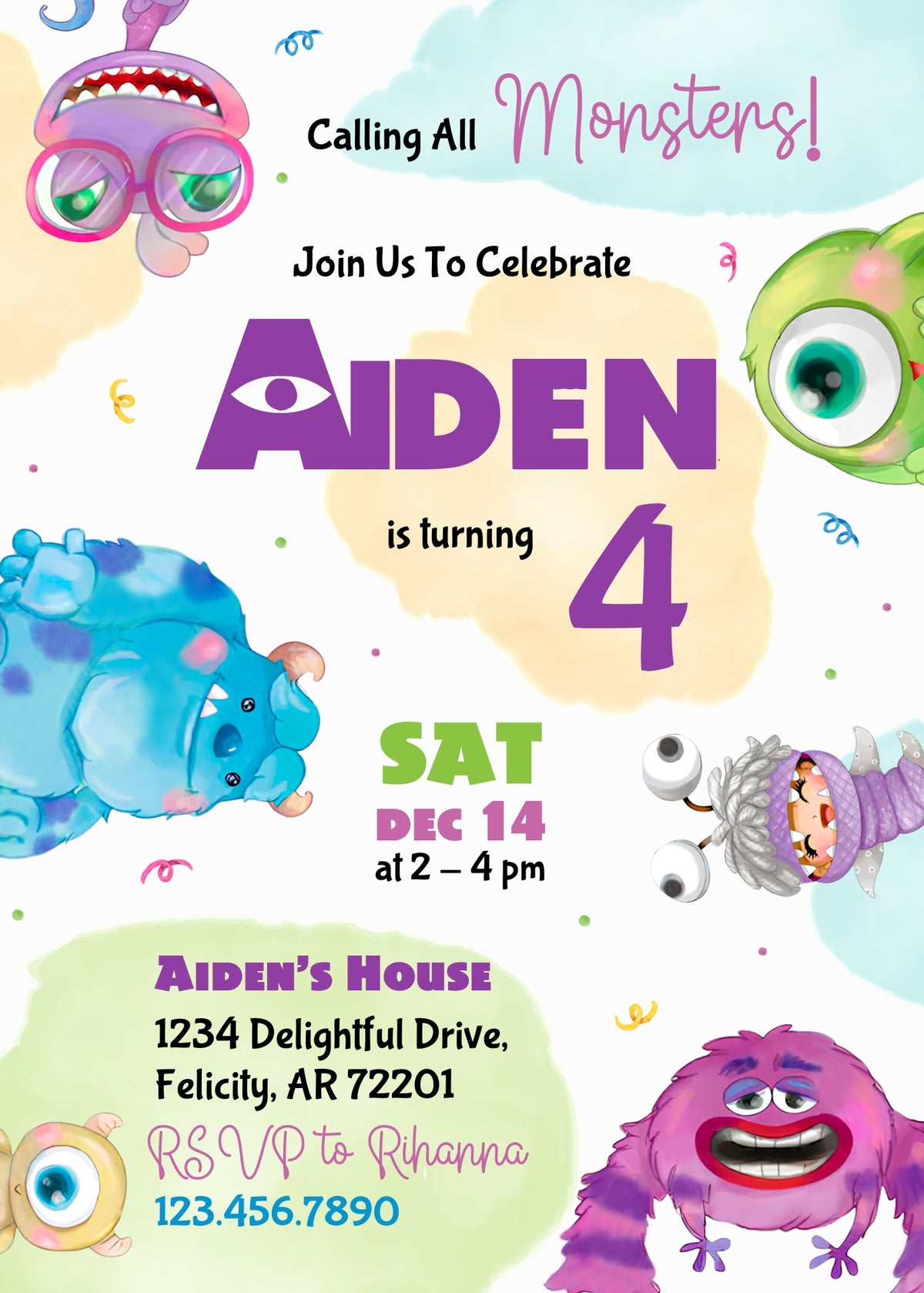 Monsters, Inc. customizable invitation template | Share or Print | EL725