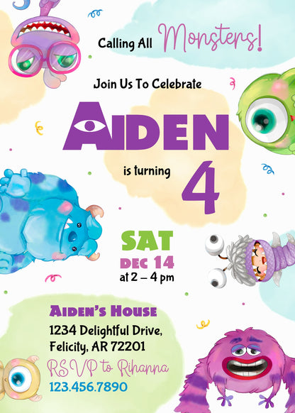 Monsters, Inc. customizable invitation template | Share or Print | EL725