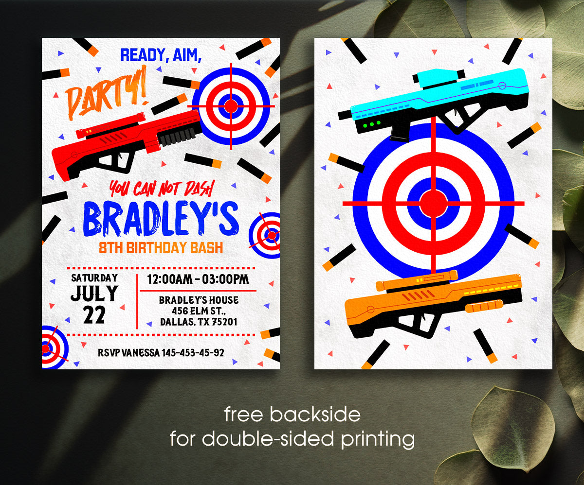 NERF Dart Wars customizable invitation template | Share or Print | boy | AE179
