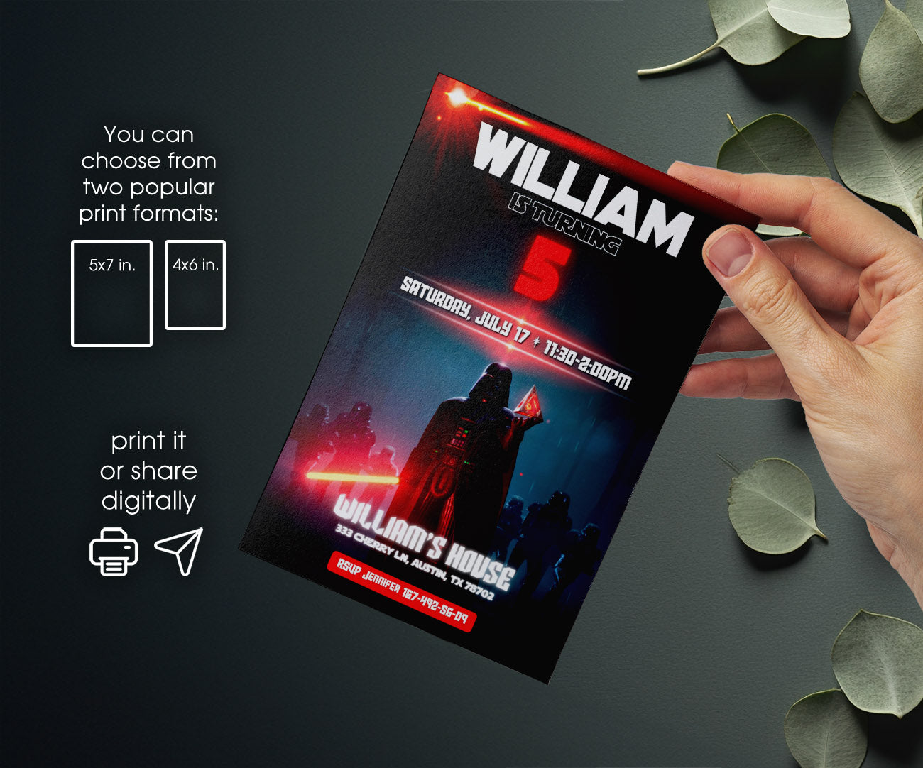 Star Wars Darth Vader customizable invitation template | Share or Print | boy | OR120