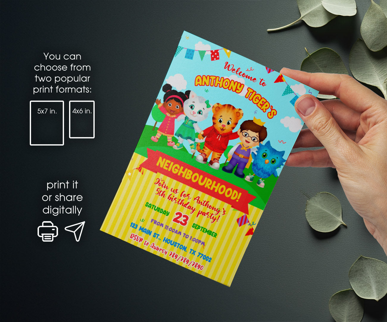 Daniel Tiger's Neighborhood customizable invitation template | Share or Print | GT151
