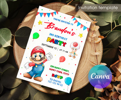 Super Mario Bros customizable invitation template | Share or Print | EI856