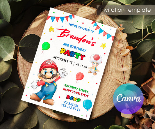 Super Mario Bros customizable invitation template | Share or Print | EI856