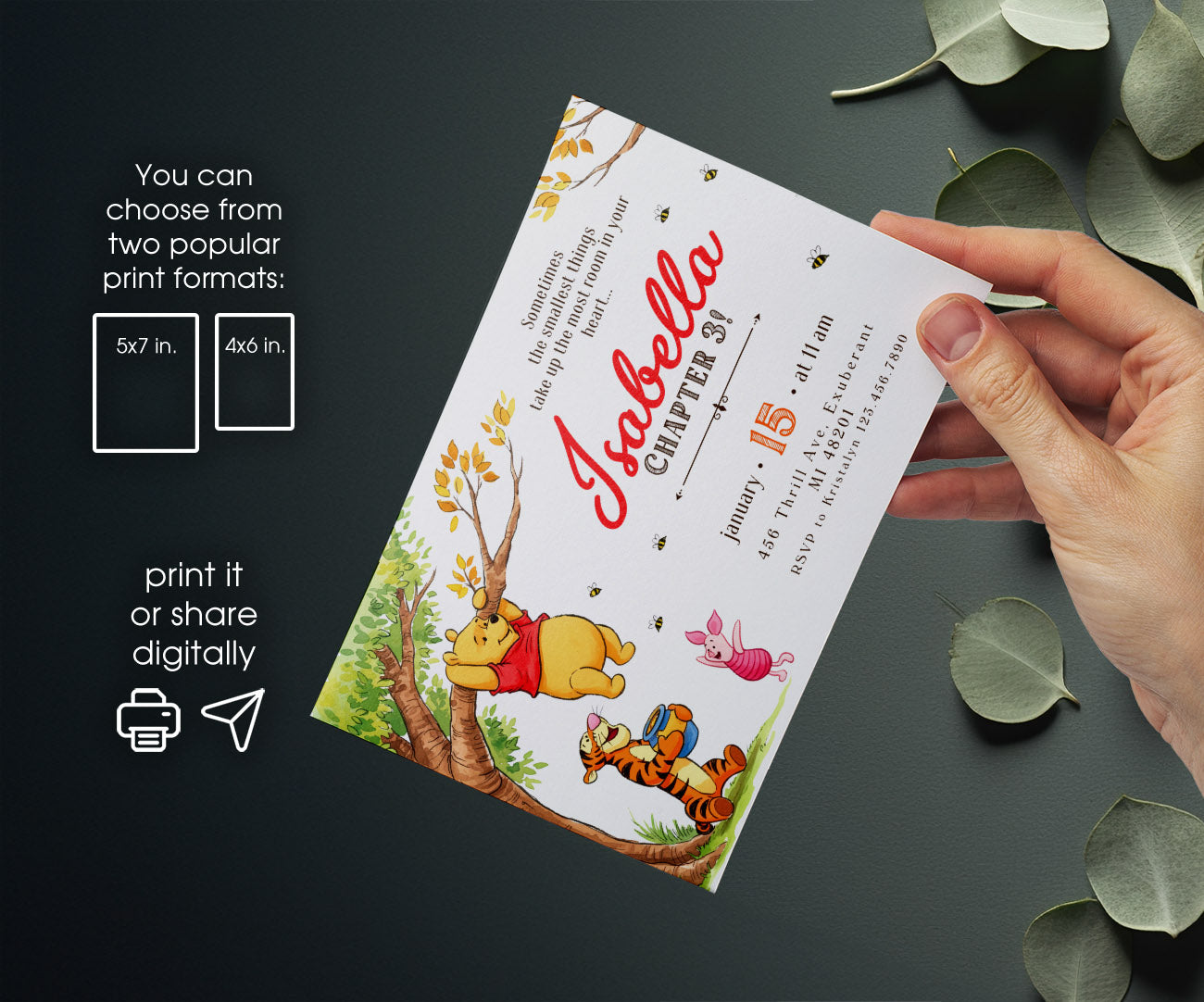 Winnie the Pooh customizable invitation template | Share or Print | ZQ060