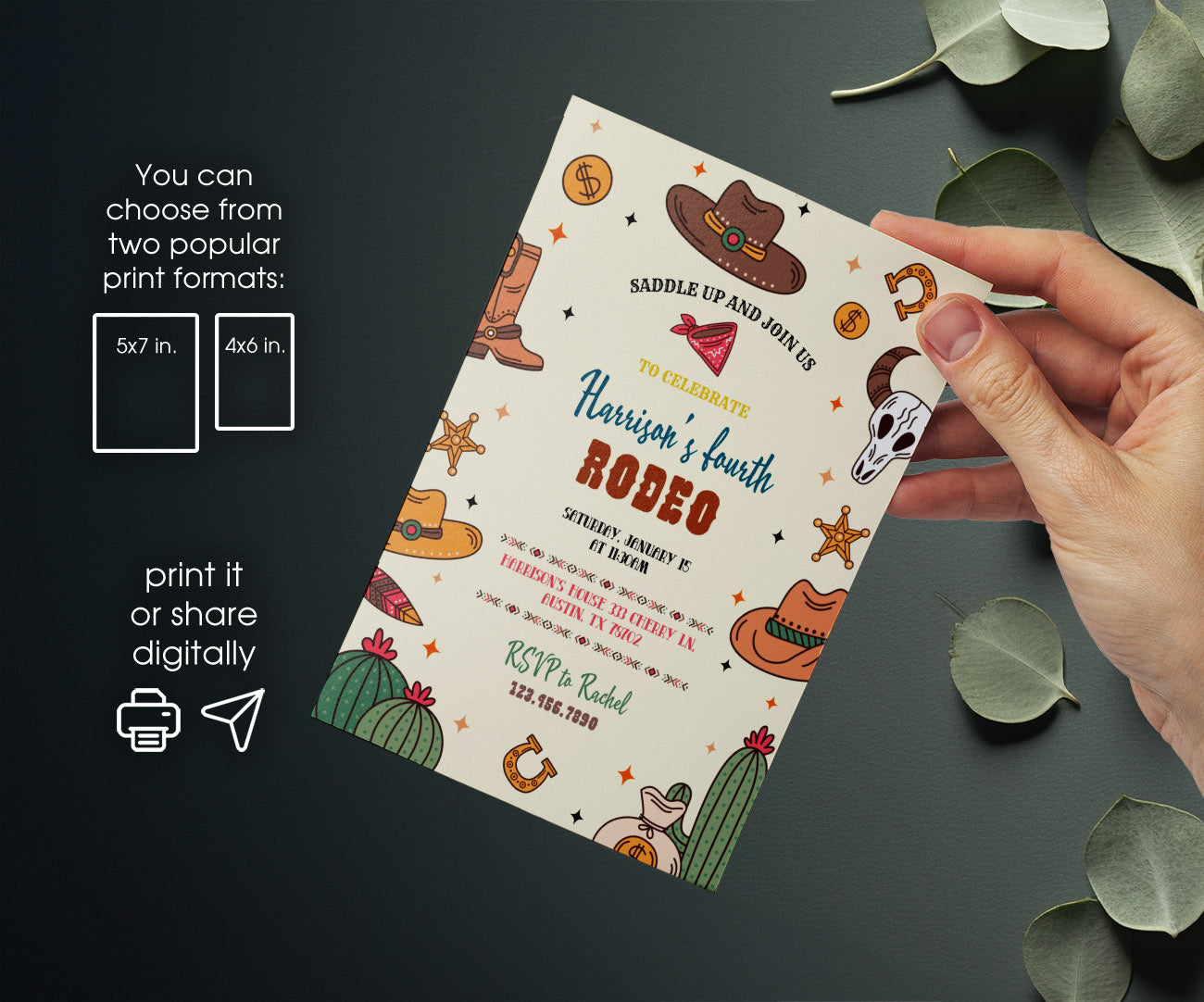 Cowboy Rodeo customizable invitation template | Share or Print | boy | XW129