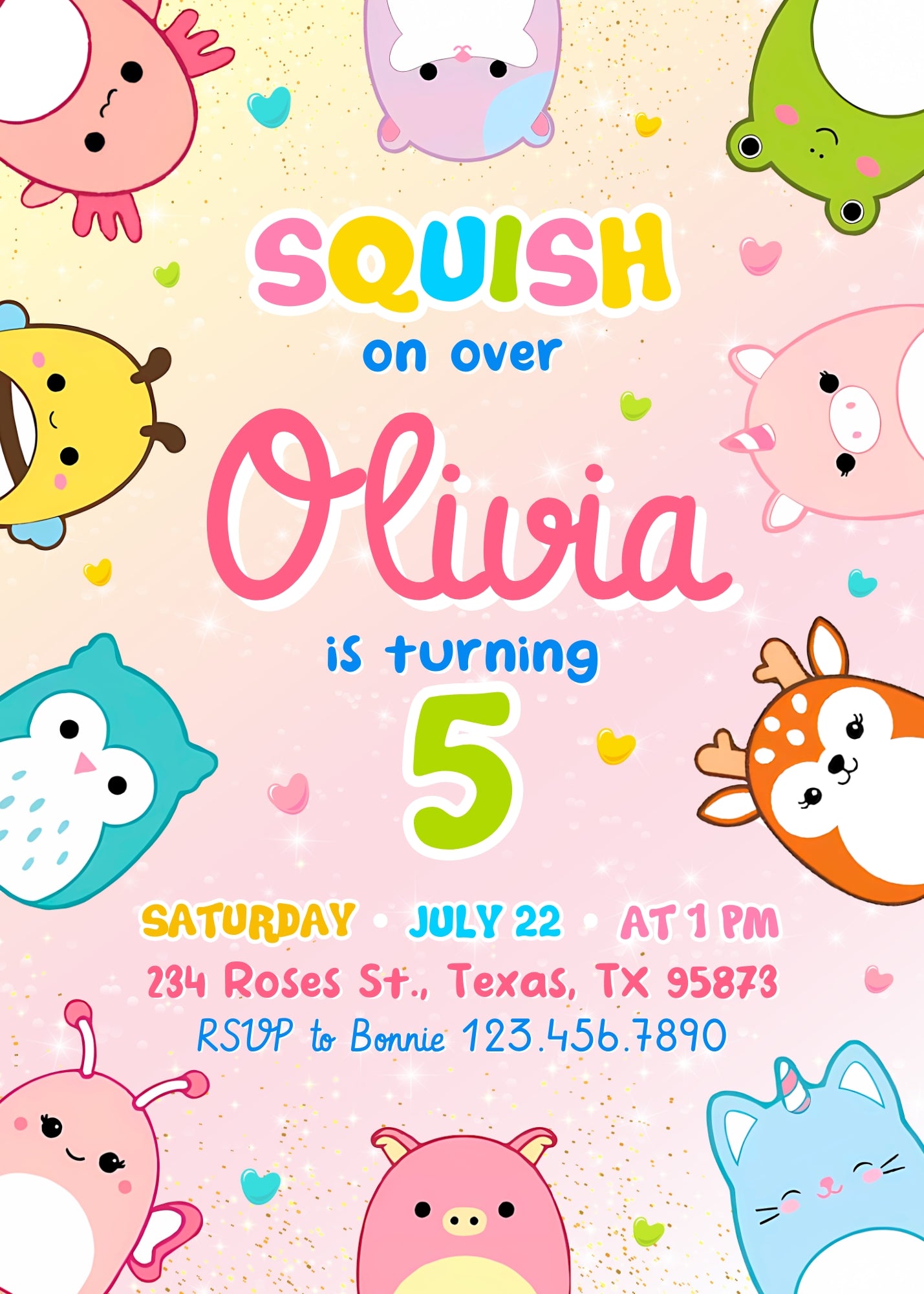Squishmallows customizable invitation template | Share or Print | CF346