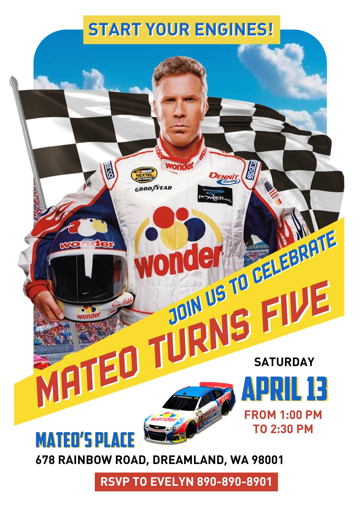 Nascar Ricky Bobby customizable invitation template | Share or Print | boy | MA217