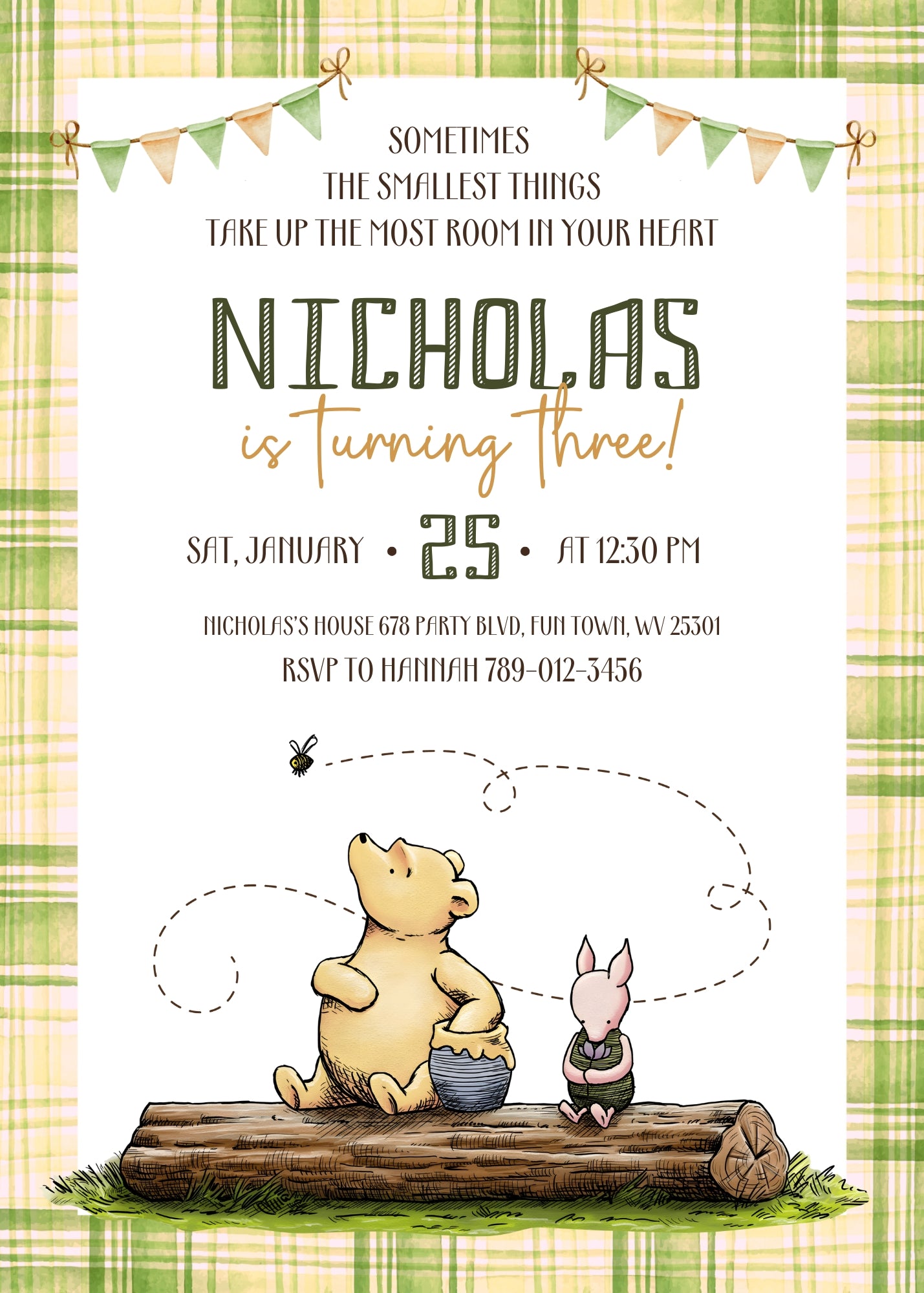 Winnie the Pooh customizable invitation template | Share or Print | ZS893