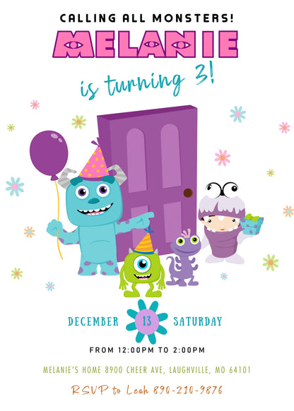 Monsters, Inc. customizable invitation template | Share or Print | SS988