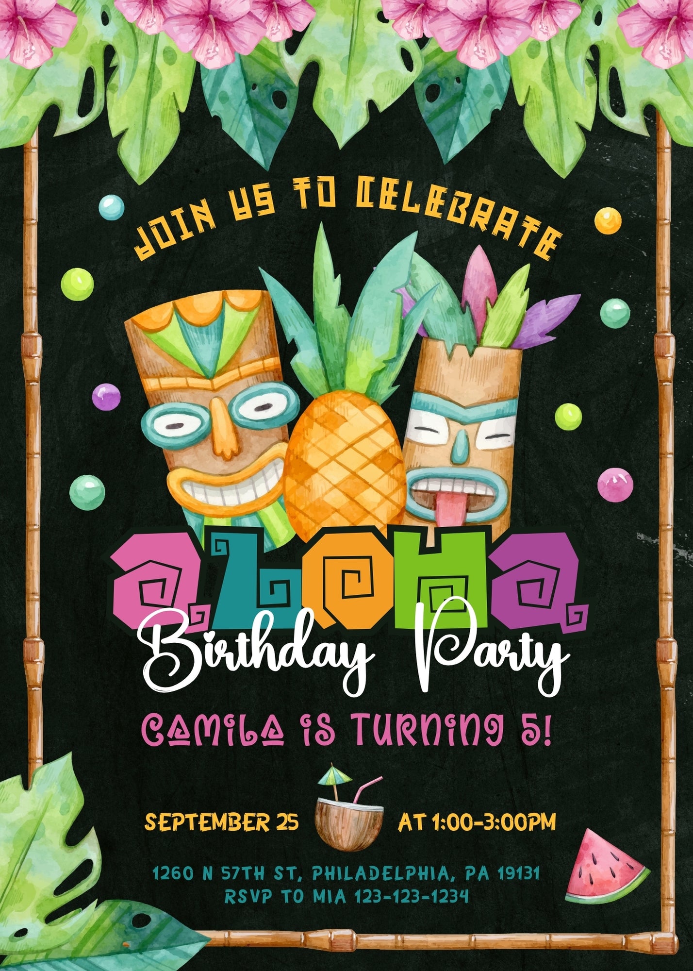 Aloha Luau Party customizable invitation template | Share or Print | girl | UB127