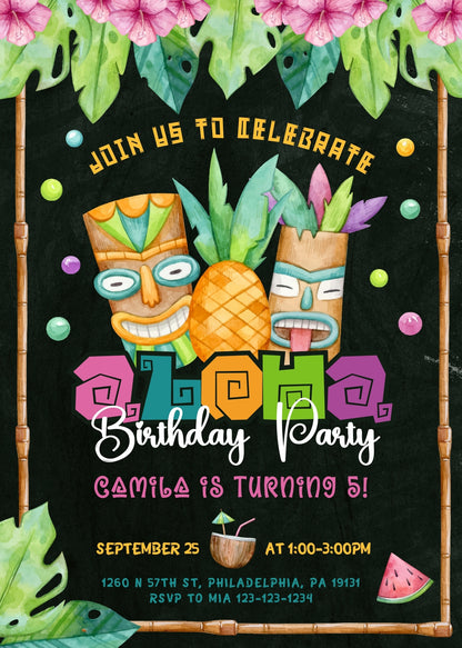 Aloha Luau Party customizable invitation template | Share or Print | girl | UB127