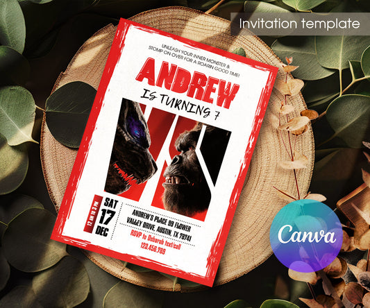 Godzilla X King Kong customizable invitation template | Share or Print | DH667