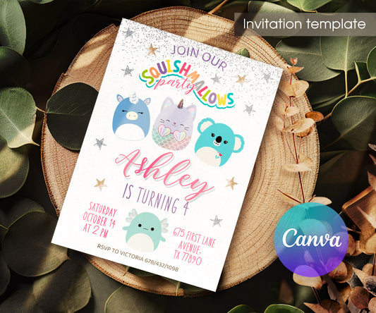 Squishmallows customizable invitation template | Share or Print | ZR387