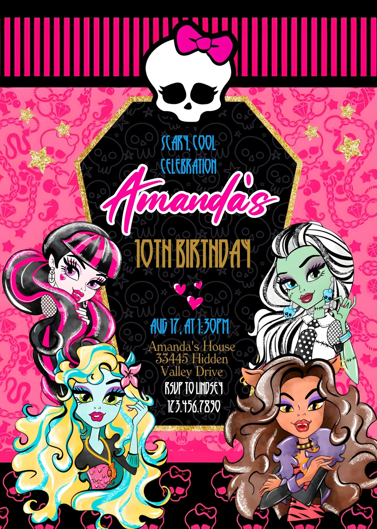 Monster High customizable invitation template | Share or Print | girl | YI733