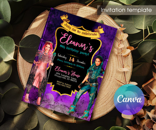 Descendants Disney customizable invitation template | Share or Print | NU725