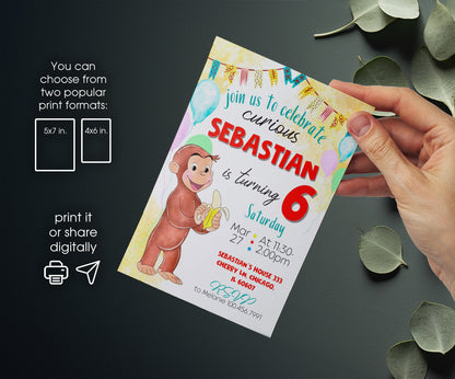 Curious George Monkey customizable invitation template | Share or Print | BA960