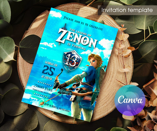 Legend of Zelda Gamer customizable invitation template | Share or Print | YI247