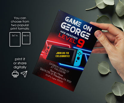 Nintendo Switch Gamer customizable invitation template | Share or Print | NZ326