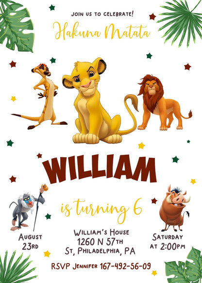 Lion King Simba customizable invitation template | Share or Print | PN727