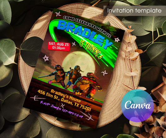 Teenage Mutant Ninja Turtles Mutant Mayhem customizable invitation template | Share or Print | boy | TB938