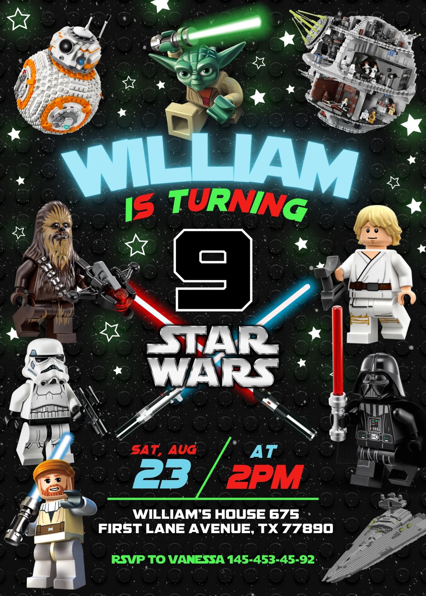 Star Wars Darth Vader Lego Minifigures customizable invitation template | Share or Print | ZO928